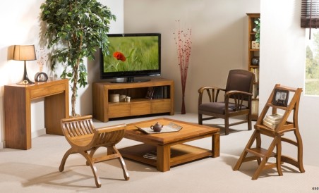 API - Brown Square Coffee Table with Shelf, 90x90cm, Teak