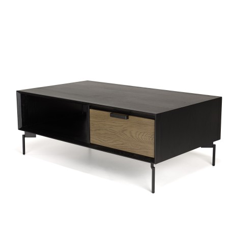 ALMA Black Coffee Table with 1 Niche and 2 Drawers