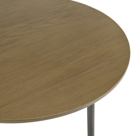 ALMA - Dark Brown Round Side Table 55x55cm with Black Metal Legs