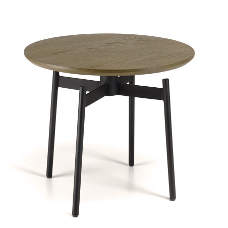 ALMA - Dark Brown Round Side Table 55x55cm with Black Metal Legs
