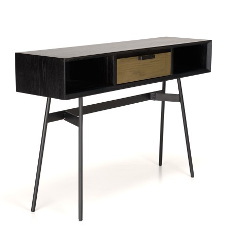 Console ALMA noire 130x35cm 2 niches 1 tiroir
