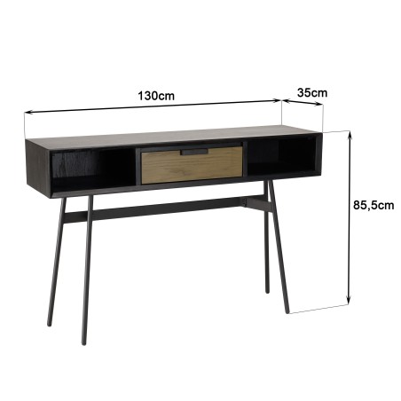 Console ALMA noire 130x35cm 2 niches 1 tiroir
