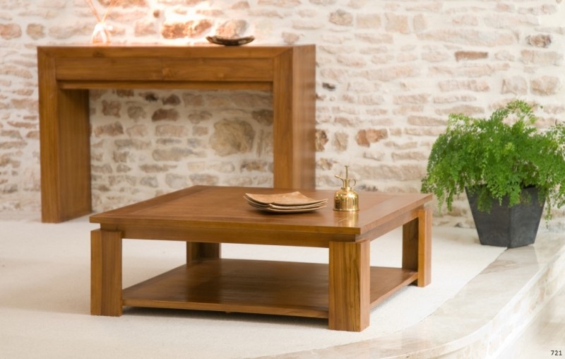 Table basse carrée marron teck 90x90cm Table basse carrée marron teck 90x90cm