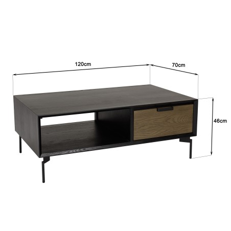 Table basse ALMA noire 1 niche 2 tiroirs