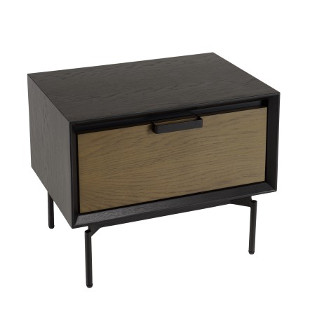 ALMA Black Bedside Table 1 Drawer Dark Brown Metal Legs