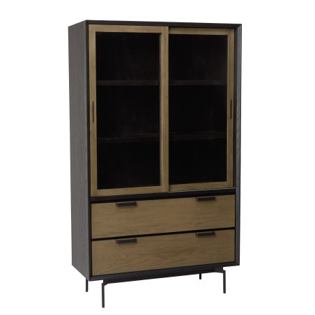 ALMA Brown and Black Bookcase with Sliding Glass Doors