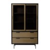 ALMA Brown and Black Bookcase with Sliding Glass Doors