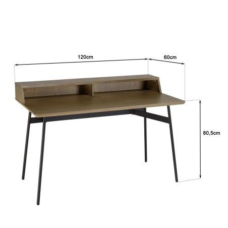 ALMA Dark Brown Desk with 2 Niches Black Metal Legs