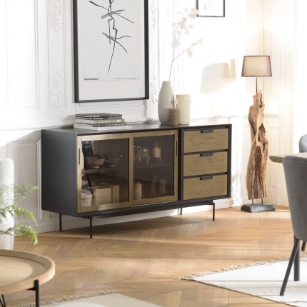 ALMA Brown/Black Sideboard with 2 Sliding Doors | Elegant Storage Solution