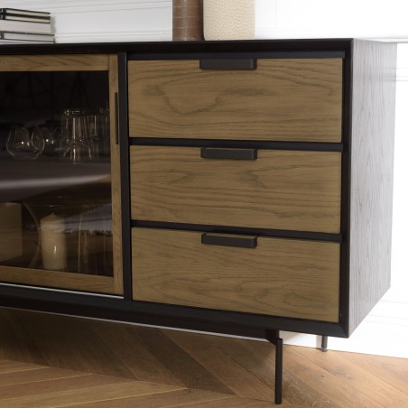 ALMA Brown/Black Sideboard with 2 Sliding Doors | Elegant Storage Solution