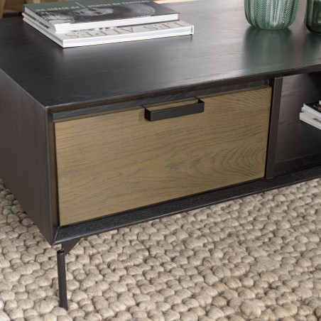 Table basse ALMA noire 1 niche 2 tiroirs