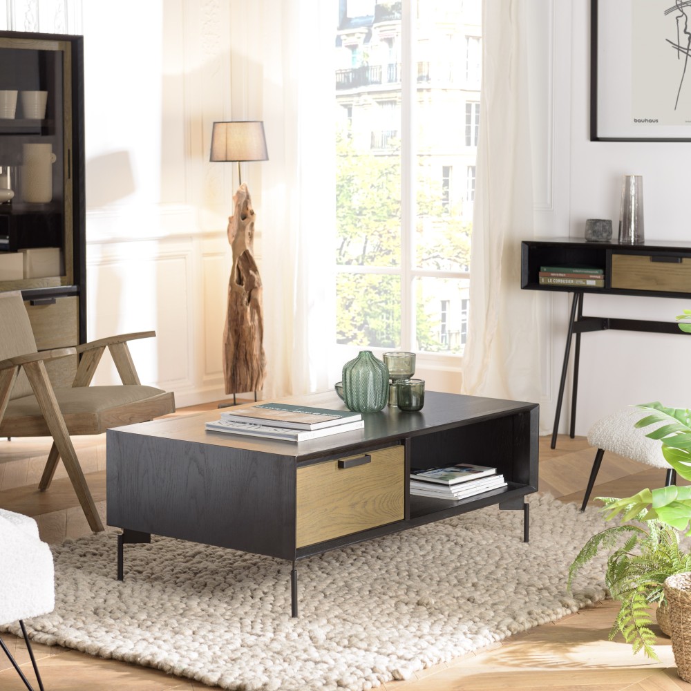 Table basse ALMA noire 1 niche 2 tiroirs Table basse ALMA noire 1 niche 2 tiroirs