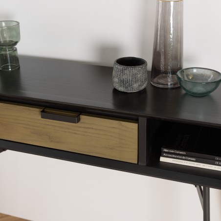 Console ALMA noire 130x35cm 2 niches 1 tiroir