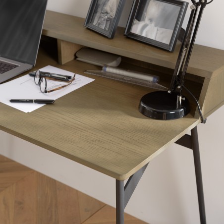 ALMA Dark Brown Desk with 2 Niches Black Metal Legs