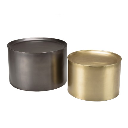 JOHAN - Set of 2 Round Side Tables in Anthracite Grey and Gold Metal