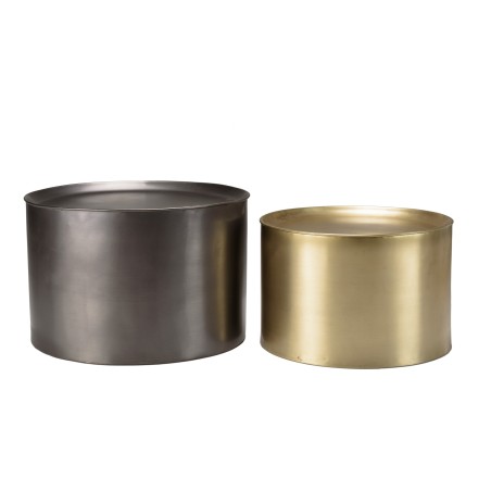 Set de 2 tables d'appoint JOHAN - Métal gris anthracite et doré