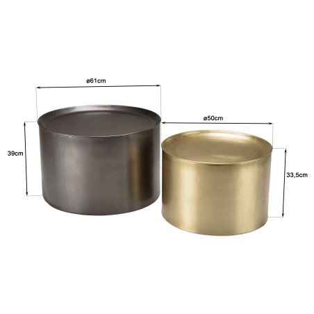 Set de 2 tables d'appoint JOHAN - Métal gris anthracite et doré