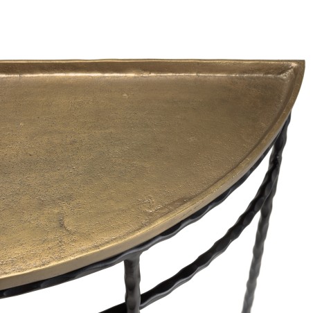 JOHAN Half-Moon Console Table - Gold Aluminium with Twisted Black Metal Legs