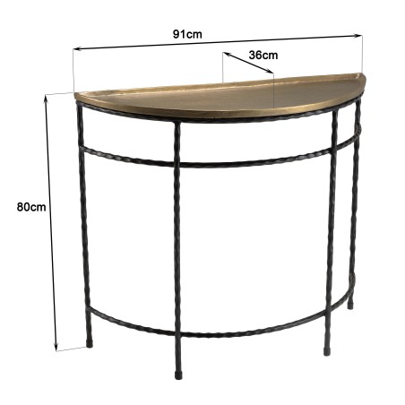 JOHAN Half-Moon Console Table - Gold Aluminium with Twisted Black Metal Legs