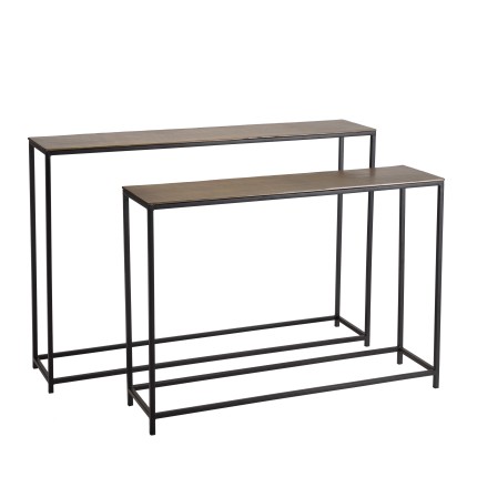 JOHAN - Set of 2 Nesting Console Tables in Gold and Black Aluminium