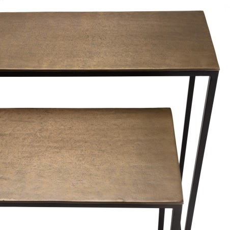 JOHAN - Set of 2 Nesting Console Tables in Gold and Black Aluminium