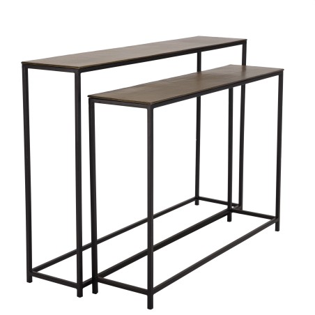 JOHAN - Set of 2 Nesting Console Tables in Gold and Black Aluminium
