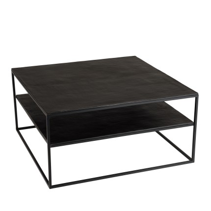Table basse JOHAN double plateau 80x80cm noir