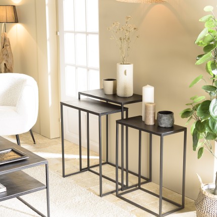 JOHAN - Set of 3 Rectangular Nesting Tables | Black Aluminum Metal Legs