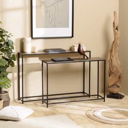 JOHAN - Set of 2 Nesting Console Tables in Gold and Black Aluminium
