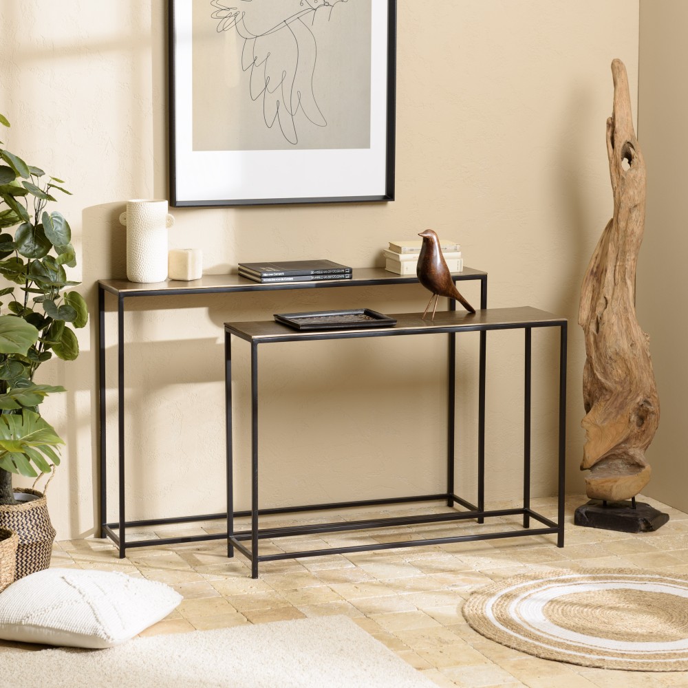 Set de 2 consoles gigognes JOHAN - Aluminium doré et noir Set de 2 consoles gigognes JOHAN - Aluminium doré et noir