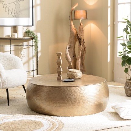 Table basse ronde JOHAN en aluminium doré - 106x106cm