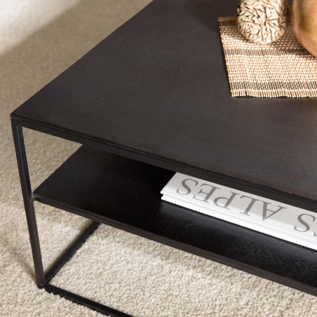 JOHAN Double-Top Coffee Table 80x80cm - Black Aluminum