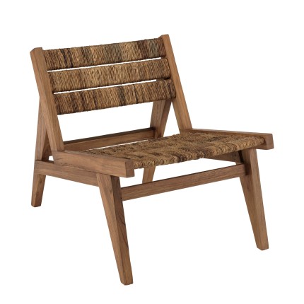 SIXTINE Recycled Teak Lounge Chair with Woven Seat