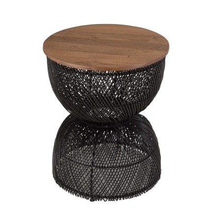 Table d'appoint SIXTINE en rotin noir et teck recyclé