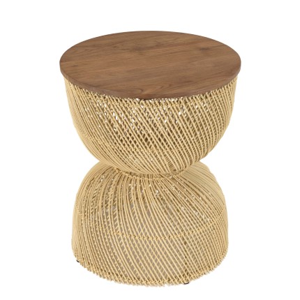 Table d'appoint SIXTINE en rotin beige et bois teck recyclé
