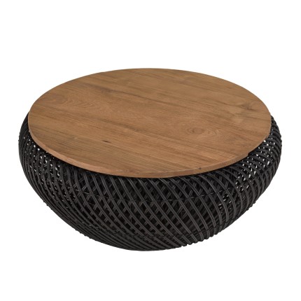Table basse ronde SIXTINE en rotin noir 65x65cm