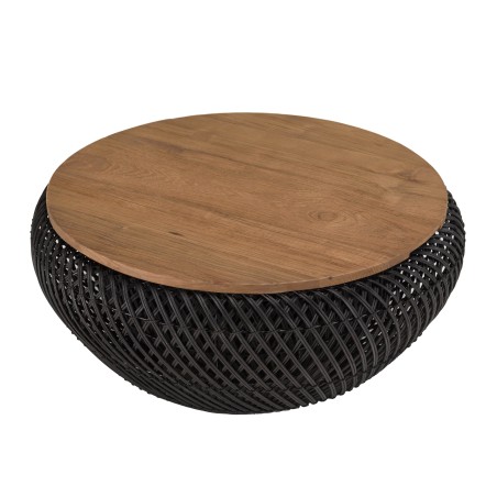 Table basse ronde SIXTINE en rotin noir 65x65cm