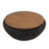 Table basse ronde SIXTINE en rotin noir 65x65cm