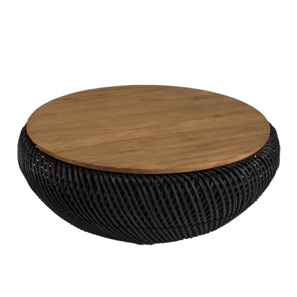 Table basse ronde SIXTINE en rotin noir 80x80cm