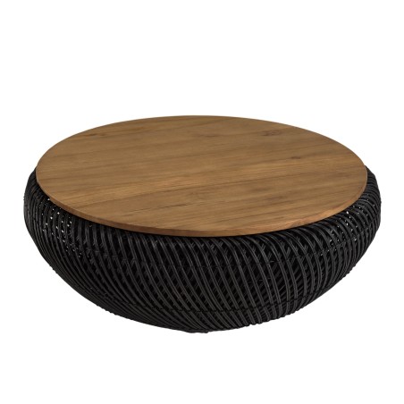 Table basse ronde SIXTINE en rotin noir 80x80cm