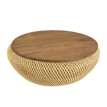 Table basse ronde SIXTINE en rotin beige 80x80cm