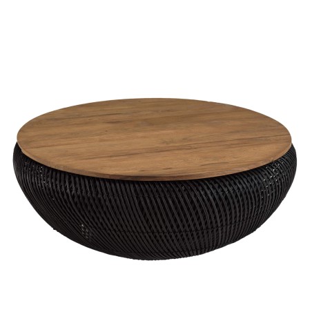 Table basse ronde SIXTINE en rotin noir 100x100cm