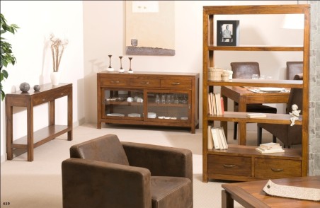 LORINE - Brown Buffet with Sliding Glass Doors and 3 Drawers