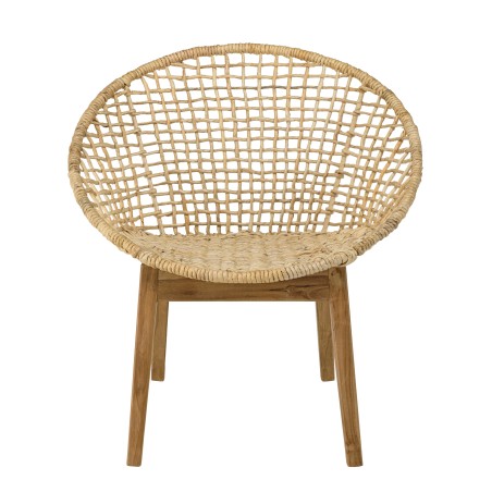 SIXTINE Beige Armchair with Rounded Backrest and Woven Abaca Seat