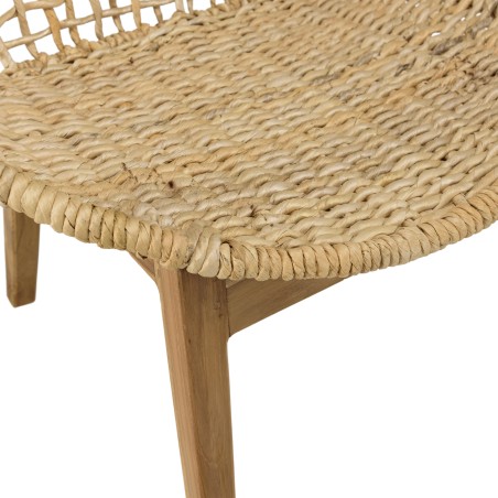 SIXTINE Beige Armchair with Rounded Backrest and Woven Abaca Seat