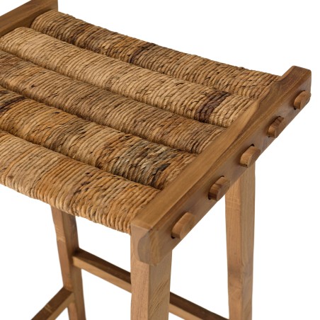 SIXTINE High Stool with Natural Woven Seat - Recycled Teak and Abaca