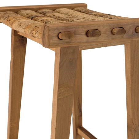 SIXTINE High Stool with Natural Woven Seat - Recycled Teak and Abaca