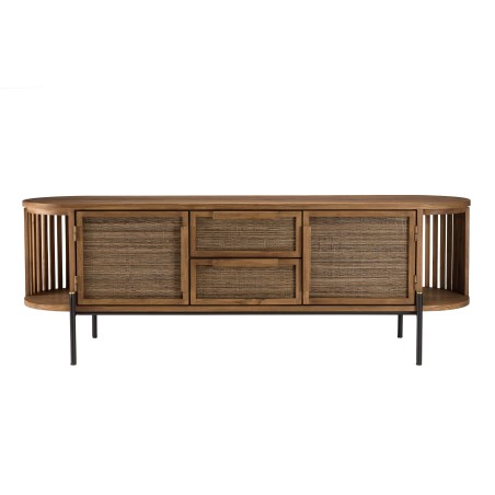 SIXTINE Rounded TV Stand in Recycled Teak Wood - 2 Doors, 2 Drawers