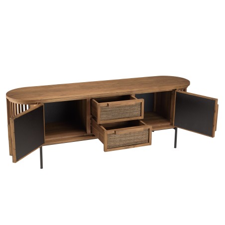 SIXTINE Rounded TV Stand in Recycled Teak Wood - 2 Doors, 2 Drawers