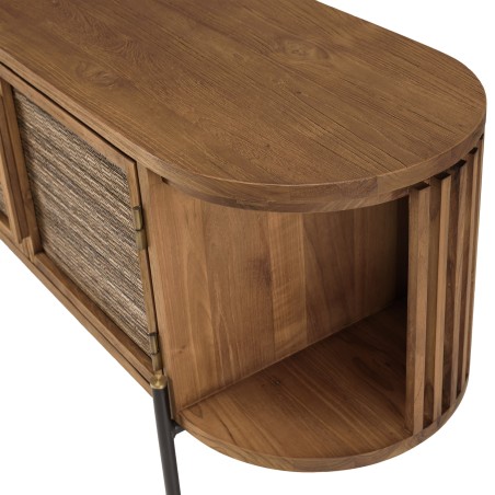 SIXTINE Rounded TV Stand in Recycled Teak Wood - 2 Doors, 2 Drawers